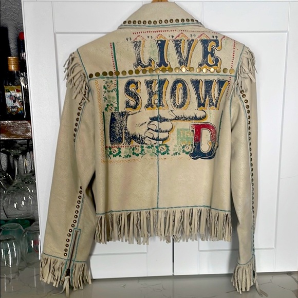 Double D Ranch Tan Leather Jacket with Studs and Fringe - Picture 4 of 10